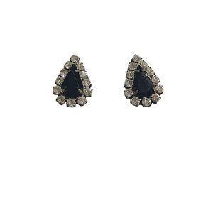 Teardrop Earrings Black Gemstone Rhinestone Stud Elegant Jewelry Formal Occasion